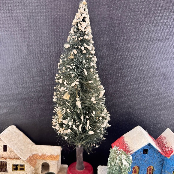 Set Of 11 Vintage Putz Houses Churches Beaded Bottle Brush Trees Japan - Picture 15 of 16